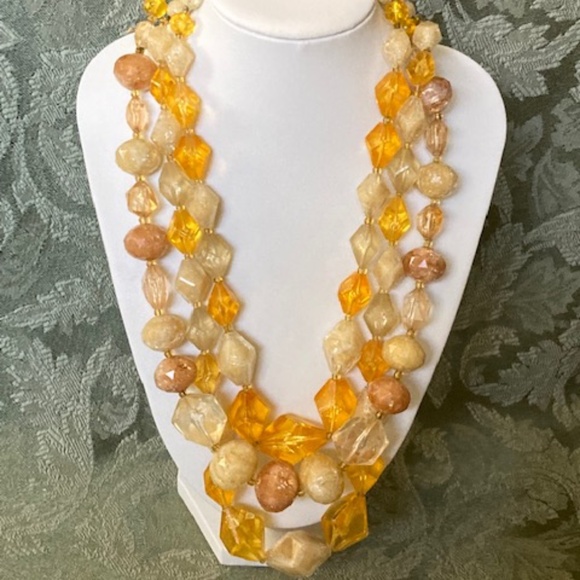 1960's Three Strand Bead Necklace - Picture 2 of 7